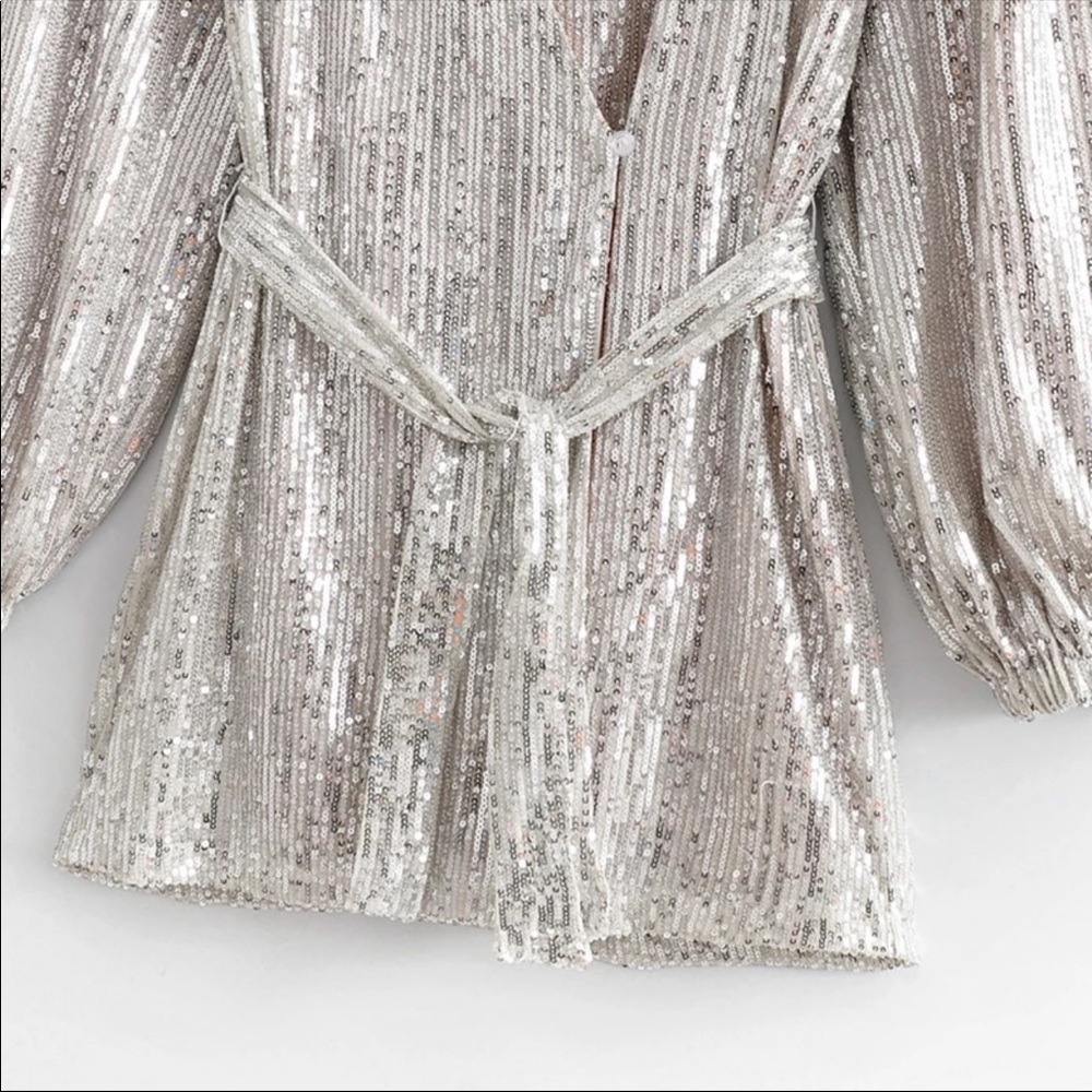 Sequined Robe Dress Silver Size L - Picture 4 of 16